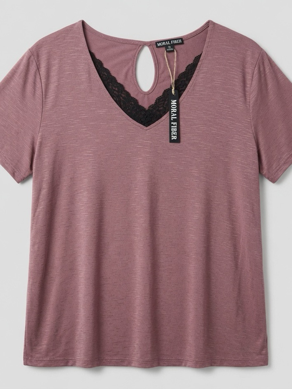 Moral Fiber 2X Dusty Rose Lace Trim Keyhole back Top NWT